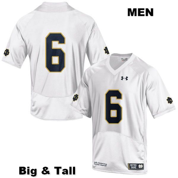 Men's NCAA Notre Dame Fighting Irish #6 Tony Jones Jr. Stitched College Under Armour Authentic White Big & Tall No Name Football Jersey BZ10U67EK